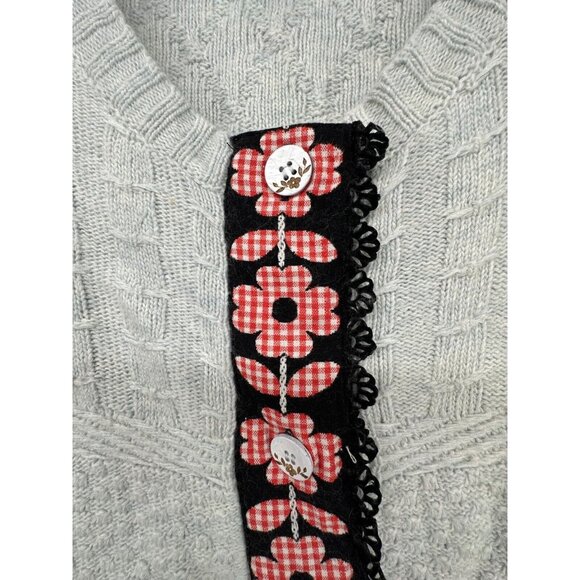 Moth Anthropologie Womens Sweater Sz S Eggshell Blue Floral-Ribbon-Trim Cropped - Picture 3 of 12